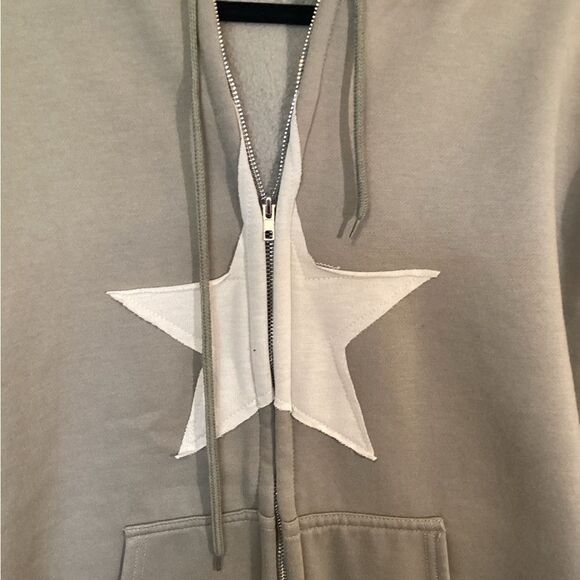 Tan w/Star Hooded Fleece Jacket - Size M - Picture 5 of 5